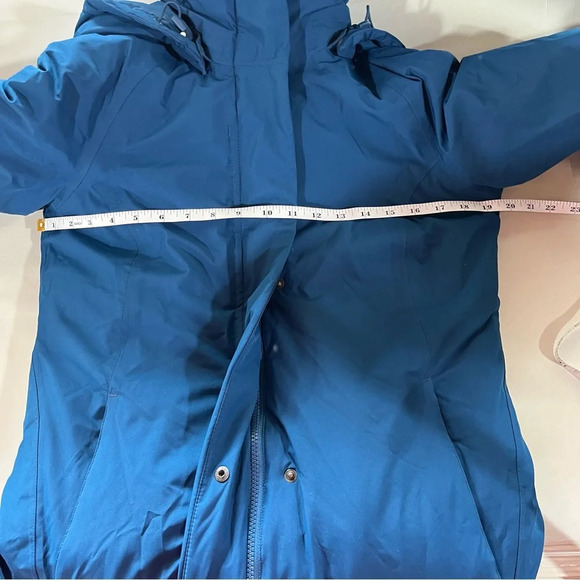 LAND’S END ~ Women’s Long Puffy Down Jacket with Detachable Hood Blue Pockets - Picture 13 of 14
